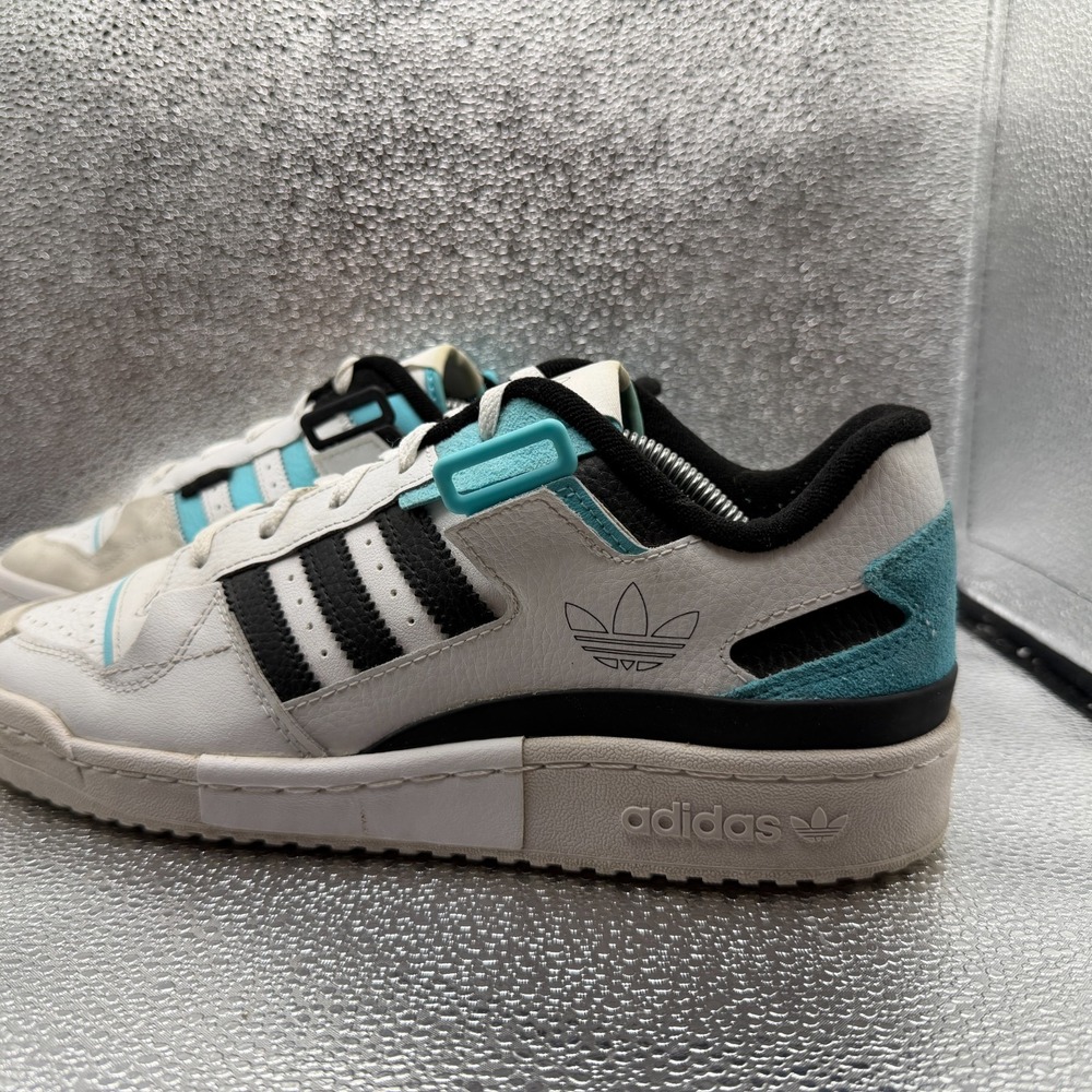 Size 10.5 Adidas Forum Exhibit Low White Pulse Aqua Mens Sneaker Shoes GZ5390 - Picture 7 of 11